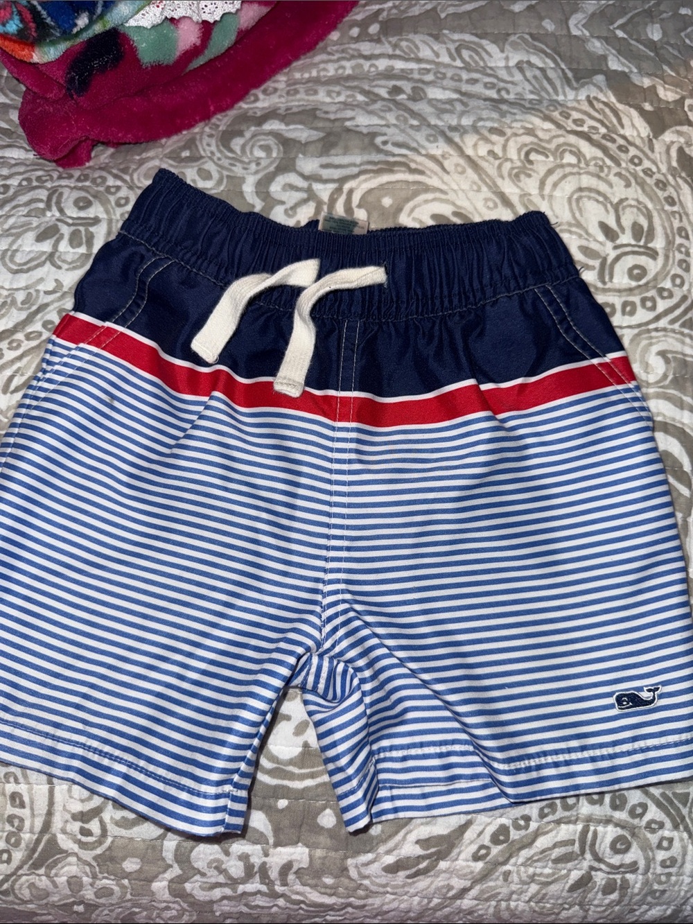 Vineyard Vines Boys Navy, Blue & Red Striped Swim Trunks